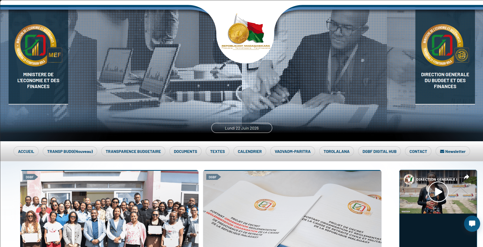 Capture d'écran du projet Site du DGBF
