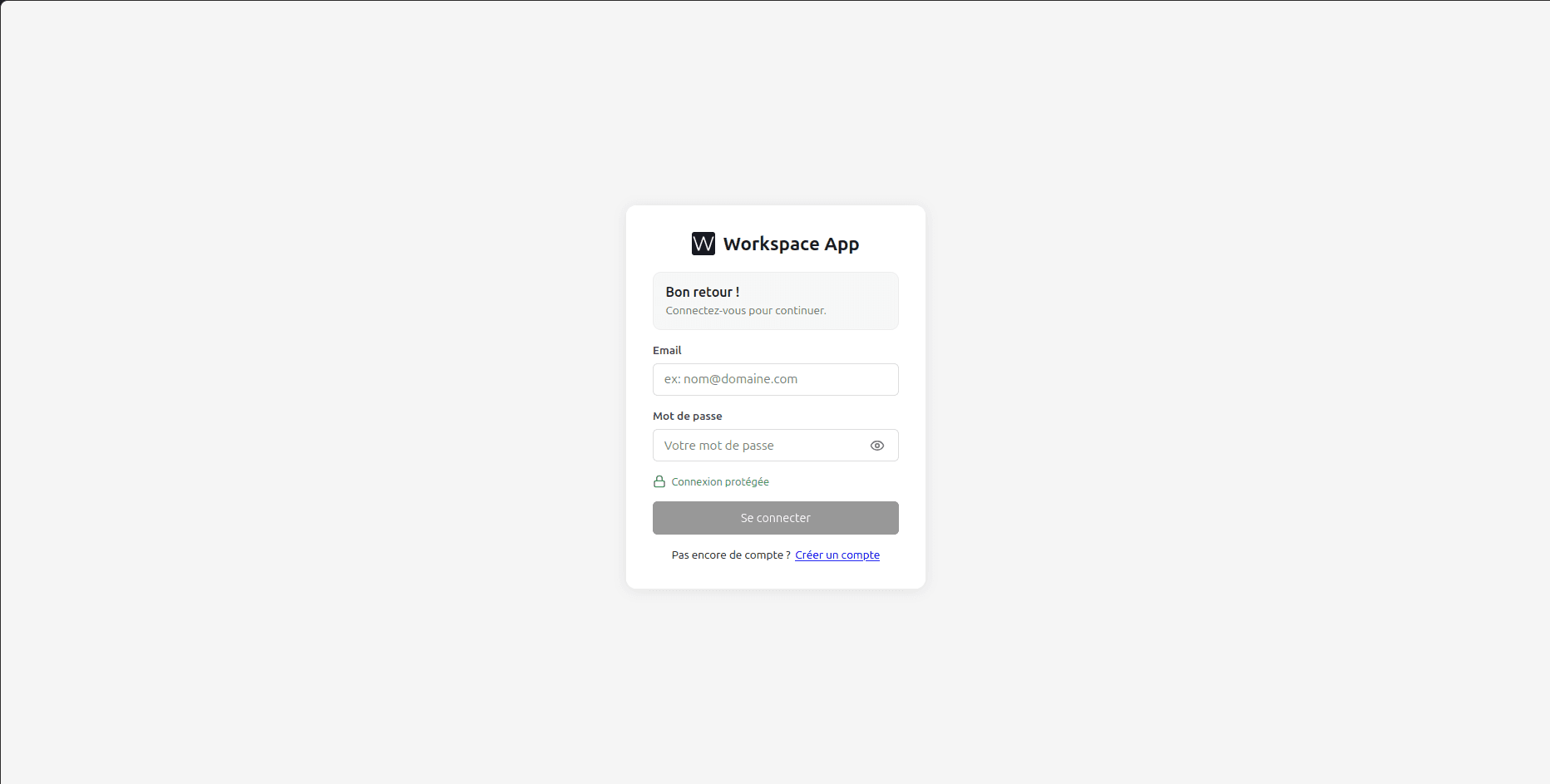Capture d'écran du projet Workspace App